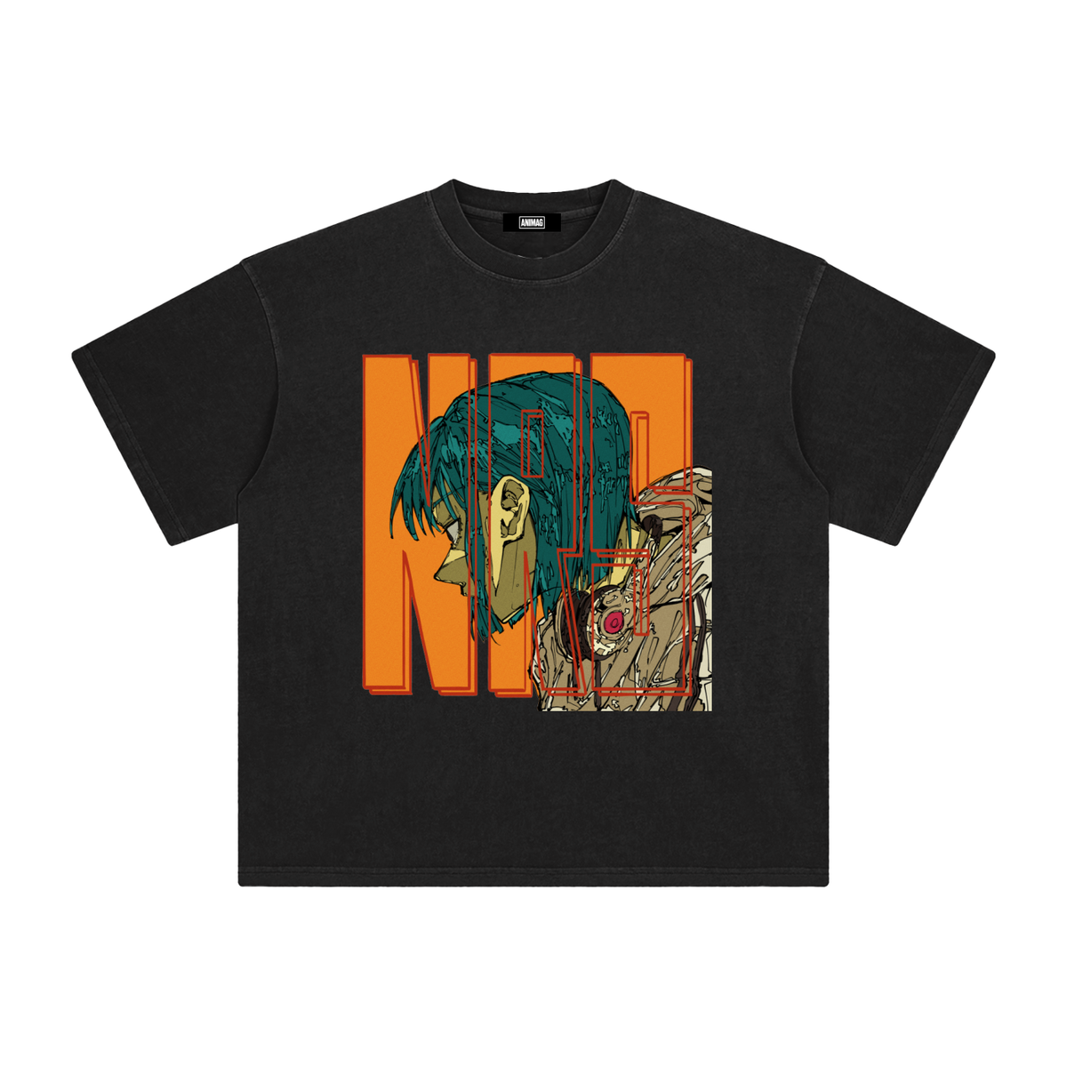 ANIMAG x MAKURA NRS oversized anime streetwear tee, front graphic print