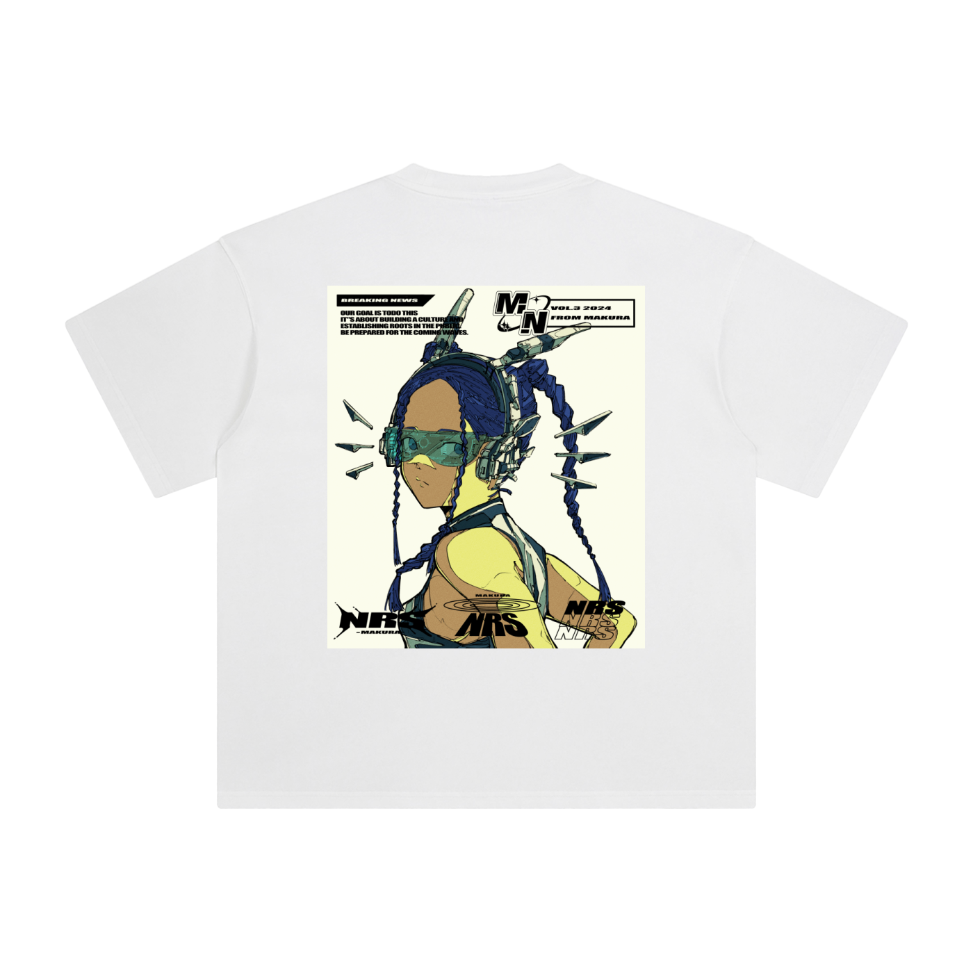 ANIMAG x MAKURA CYBER_GIRL oversized anime streetwear tee in white, front graphic print