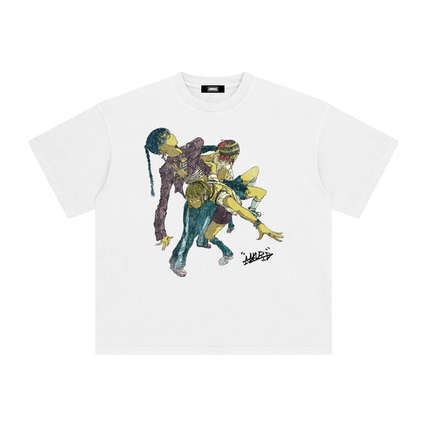 ANIMAG x MAKURA 3G oversized anime streetwear tee in white, front graphic print