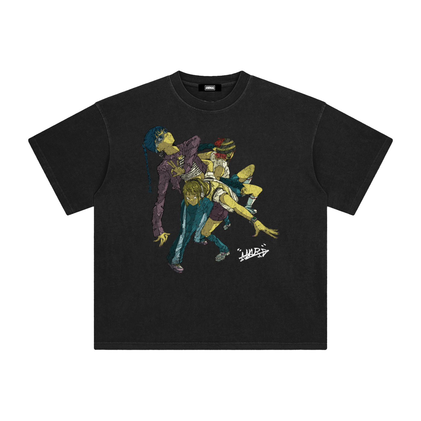 ANIMAG x MAKURA 3G oversized anime streetwear tee in black, front graphic print